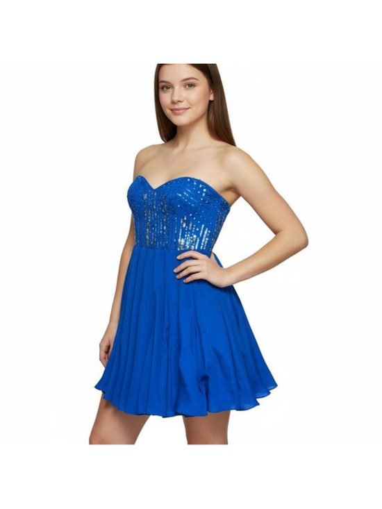 Rebecca Taylor Dresses & Skirts - Rebecca Taylor Sequin Strapless Silk Mini Dress Size 6 Royal Blue Silver Prom